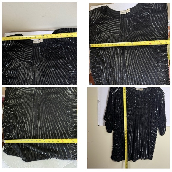 Frank Usher Vintage 1980 100% Silk Sequin Beaded Top Evening Crew Lined Black L - Picture 16 of 16